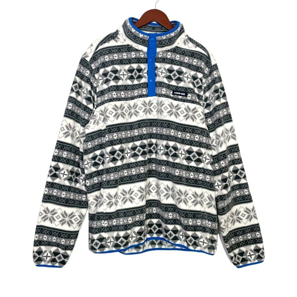 Lands End Winter Fleece Snap Neck Pullover- Men’s Size XL Tall- EUC